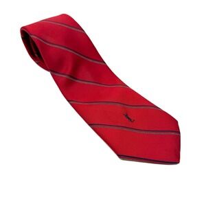 Yves Saint Laurent YSL Red Striped Silk Tie Men Paris New York Logo